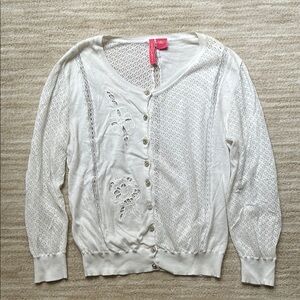 Charlotte Tarantola Anthropologie Mesh Lace Cardigan White Sweater Size XL